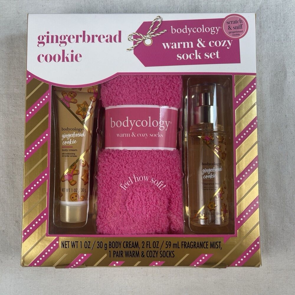 Bodycology Gingerbread Cookie Body Cream Fragrance Mist & Socks 3pc Gift Set